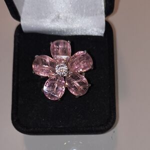 Avon Pink Flower Ring with Silver Accents